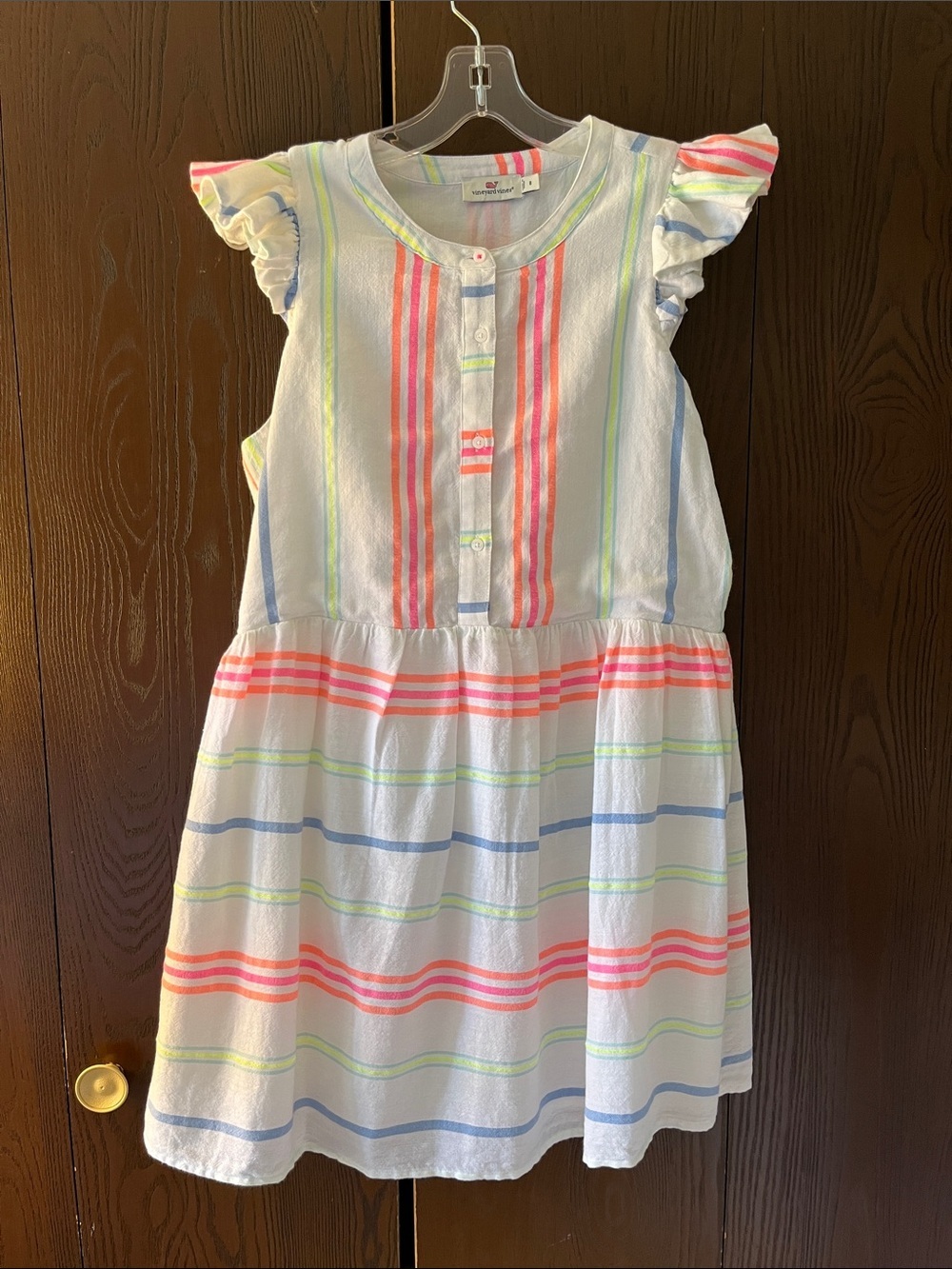 Vineyard vines sleeveless summer dress. White with colored stripes. Size 8